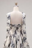 White Black Flower A-Line Sweetheart Homecoming Dress with Neck Scarf