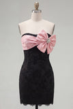 Black Strapless Bodycon Homecoming Dress with Bow