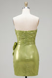 Green Strapless Bodycon Sheer Corset Metallic Homecoming Dress with 3D Flowers