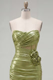 Green Strapless Bodycon Sheer Corset Metallic Homecoming Dress with 3D Flowers