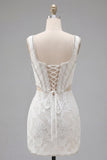 White Square Neck Bodycon Corset Homecoming Dress with Beading