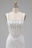 White Square Neck Bodycon Corset Homecoming Dress with Beading