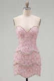 Sweetheart Pink Bodycon Homecoming Dress with Beading