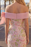 Off the Shoulder Pink Bodycon Floral Homecoming Dress with Sequins