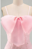 Pink Bodycon Spaghetti Straps Beaded Floral Homecoming Dress with Bow