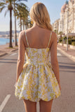 Yellow A-Line Spaghetti Straps Floral Homecoming Dress