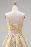 Yellow A-Line Spaghetti Straps Floral Homecoming Dress