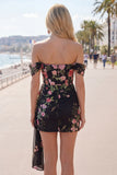 Black Off the Shoulder Bodycon Floral Homecoming Dress with Sash