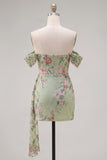 Black Off the Shoulder Bodycon Floral Homecoming Dress with Sash