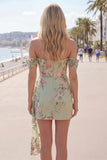 Black Off the Shoulder Bodycon Floral Homecoming Dress with Sash