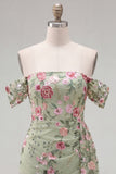 Black Off the Shoulder Bodycon Floral Homecoming Dress with Sash