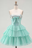 Mint A-Line Sweetheart Corset Chiffon Tiered Homecoming Dress