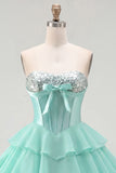 Mint A-Line Sweetheart Corset Chiffon Tiered Homecoming Dress