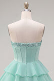 Mint A-Line Sweetheart Corset Chiffon Tiered Homecoming Dress