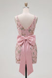 Pink V-Neck Bodycon Floral Homecoming Dress with Slit