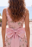 Pink V-Neck Bodycon Floral Homecoming Dress with Slit