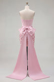Pink Bodycon Floral Strapless Corset Homecoming Dress with Bow