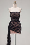 Black Strapless Bodycon Ruched Beaded Homecoming Dress with Sash