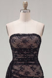 Black Strapless Bodycon Ruched Beaded Homecoming Dress with Sash