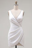 Black Bodycon V-Neck Ruched Mini Homecoming Dress with Beading