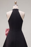 Black Pink A-Line Halter Neck Short Homecoming Dress with Large Bow
