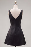 Black Pink A-Line V-Neck Short Homecoming Dress with Rhinestones