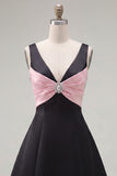 Black Pink A-Line V-Neck Short Homecoming Dress with Rhinestones