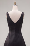 Black Pink A-Line V-Neck Short Homecoming Dress with Rhinestones