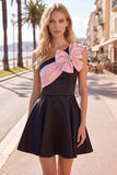 Black Pink A-Line One Shoulder Short Homecoming Dress with 3D Flower