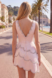 Pink V-Neck Bodycon Asymmetrical Mini Homecoming Dress with Beading