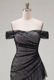 Off the Shoulder Black Tulle Bodycon Asymmetrical Homecoming Dress with Ruffles