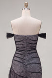 Off the Shoulder Black Tulle Bodycon Asymmetrical Homecoming Dress with Ruffles