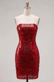 Sparkly Gold Strapless Sequin Bodycon Homecoming Dress