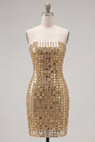 Sparkly Gold Strapless Sequin Bodycon Homecoming Dress