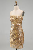 Sparkly Gold Strapless Sequin Bodycon Homecoming Dress