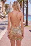 Sparkly Gold Strapless Sequin Bodycon Homecoming Dress