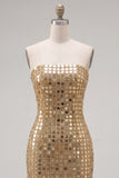 Sparkly Gold Strapless Sequin Bodycon Homecoming Dress