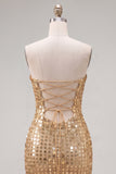 Sparkly Gold Strapless Sequin Bodycon Homecoming Dress