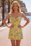 Yellow Floral Sequin Embroidered Sweetheart Bodycon Homecoming Dress