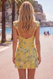 Yellow Floral Sequin Embroidered Sweetheart Bodycon Homecoming Dress