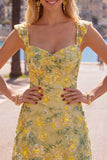 Yellow Floral Sequin Embroidered Sweetheart Bodycon Homecoming Dress