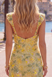 Yellow Floral Sequin Embroidered Sweetheart Bodycon Homecoming Dress