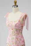 Romantic Pink Sequin Floral Embroidered Homecoming Dress with Bow Straps