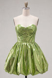 Metallic Green A-Line Sweetheart Corset Ruched Homecoming Dress