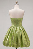 Metallic Green A-Line Sweetheart Corset Ruched Homecoming Dress