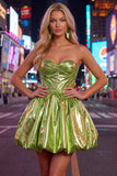 Metallic Green A-Line Sweetheart Corset Ruched Homecoming Dress