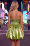 Metallic Green A-Line Sweetheart Corset Ruched Homecoming Dress