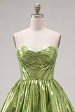Metallic Green A-Line Sweetheart Corset Ruched Homecoming Dress