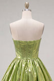 Metallic Green A-Line Sweetheart Corset Ruched Homecoming Dress
