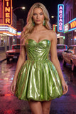 Metallic Green A-Line Sweetheart Corset Ruched Homecoming Dress